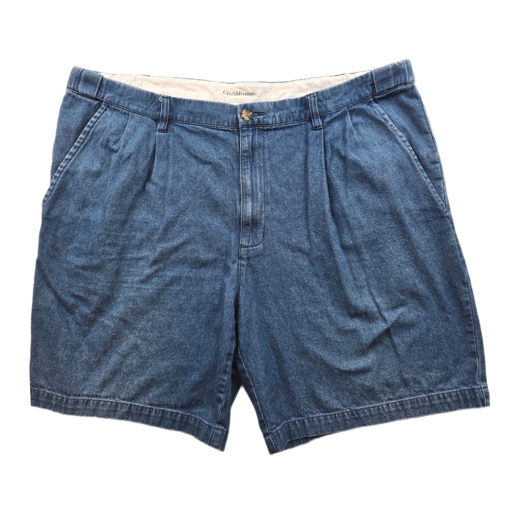 Croft & Barrow Denim Shorts Mens 40 Blue 100% Cotton Pleated Side-Elastic Waist